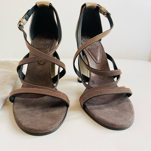 Brunello Cucinelli Monili-Trim Strappy Sandals, Rose Gold NEW - Picture 5 of 12